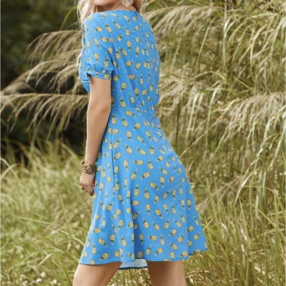 Suzanne Betro Surplice Retro Blue Dress Pineapple Print 3X NWT - Picture 5 of 6